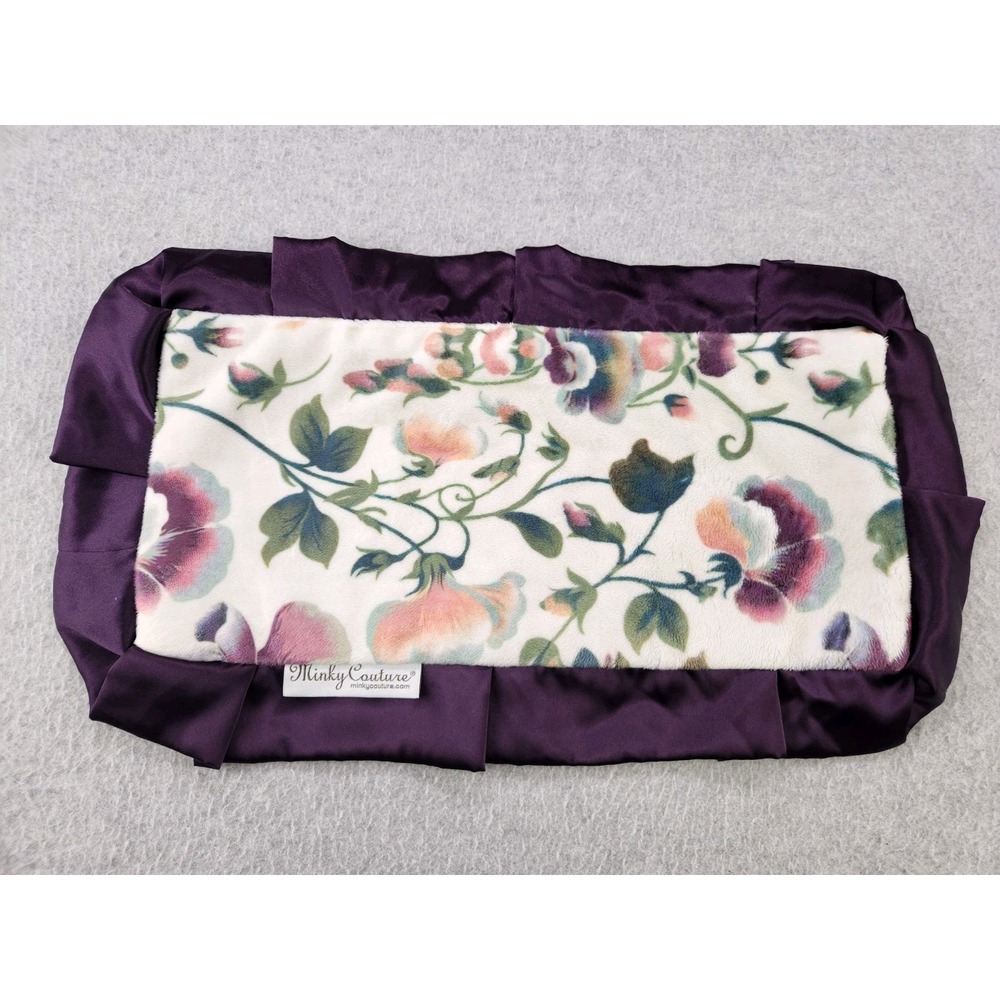 Minky Couture Ultra Plush‎ Mini Baby Security Blanket Purple Satin Trim 20"x12"